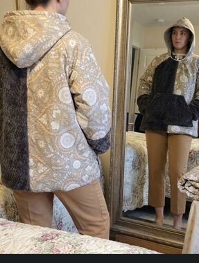 Upcycled Hoodie L-XL Floral & Faux Fur Dont Throw It Out